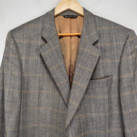Loro Piana Cashmere Sport Coat Blazer Men 44L Gray Beige Check Manzoni 2 Btn - Picture 5 of 15